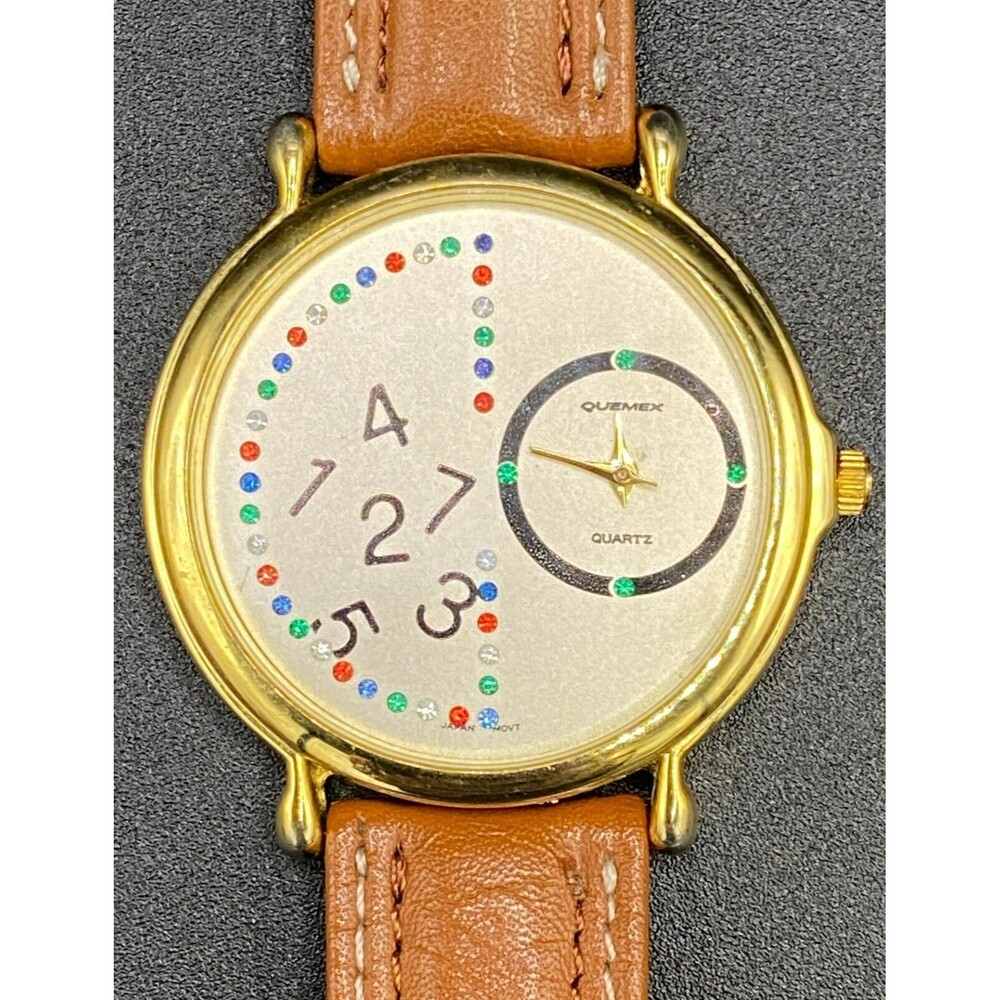 Quemex Women’s Quartz Watch – Gold Tone Case & Brown Leather Band